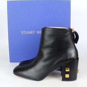 STUART WEITZMAN Black Leather Zappa Ankle Boots EU 37/US 6.5 Gold-Tone Stud